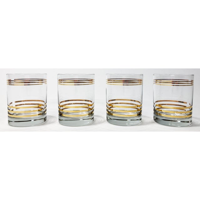 Mid-Century Modern Vintage Mid Century Modern Style Gold Banded Lowball Glasses, Set of 4 For Sale - Image 3 of 9