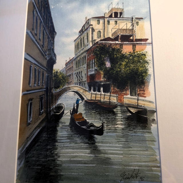 Traditional 1995 Giamberti Framed Original Venetian Canal Watercolor For Sale - Image 3 of 9