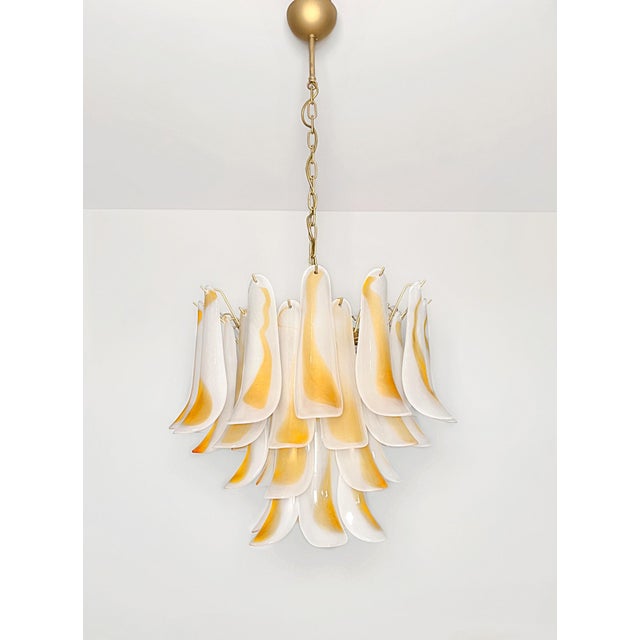 Vintage Italian Murano Chandelier with Acid-Etched Amber Glass Petals, 1990s For Sale - Image 6 of 17