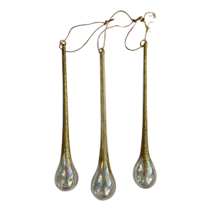 Vintage Christmas Ornament - Glass Teardrop With Gold Glitter- Set of 3