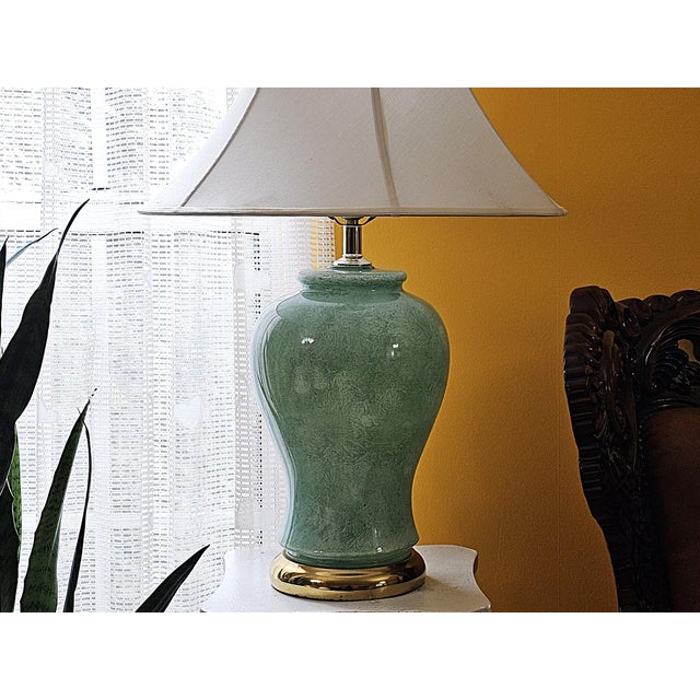 Pair of Vintage Celadon Glazed Ceramic Ginger Jar Table Lamps For Sale - Image 14 of 18