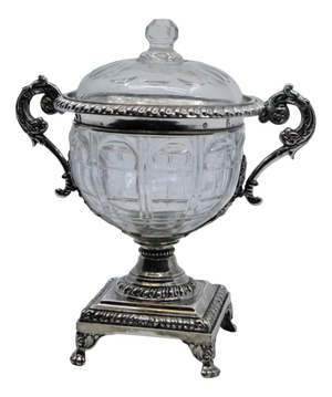 Cut Glass Compote with Silver Structure and Removable Lid