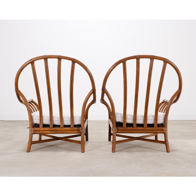 Pair of McGuire Organic Modern Rattan Lounge Chairs + Ottoman For Sale - Image 14 of 18