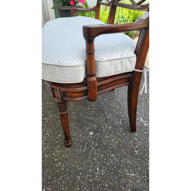 Vintage Regency Style Faux Bamboo Cane Settee With Reversible Down Cushion For Sale - Image 12 of 16