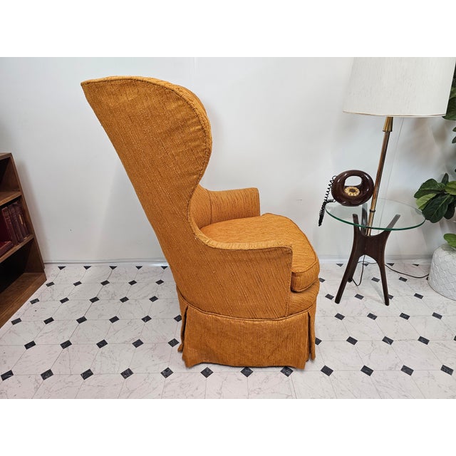 Mid-Century Modern Mid Century Modern Wingback Orange Chenille Chair For Sale - Image 3 of 9