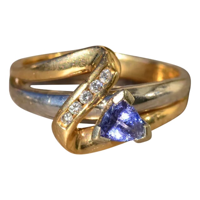 The Wispen: Ladies Signed Two Tone Gold Crossover Ring set with Topaz and Diamonds For Sale