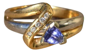 The Wispen: Ladies Signed Two Tone Gold Crossover Ring set with Topaz and Diamonds