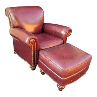 Elevate Your Space With Hancock & Moore Leather Club Chair & Ottoman For Sale
