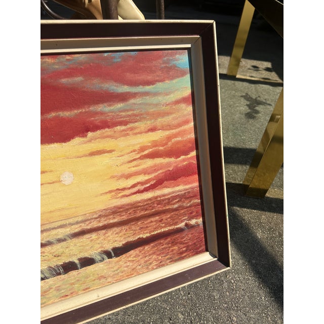 Vintage Seascape Sunset Painting on Canvas, Framed For Sale In Atlanta - Image 6 of 7