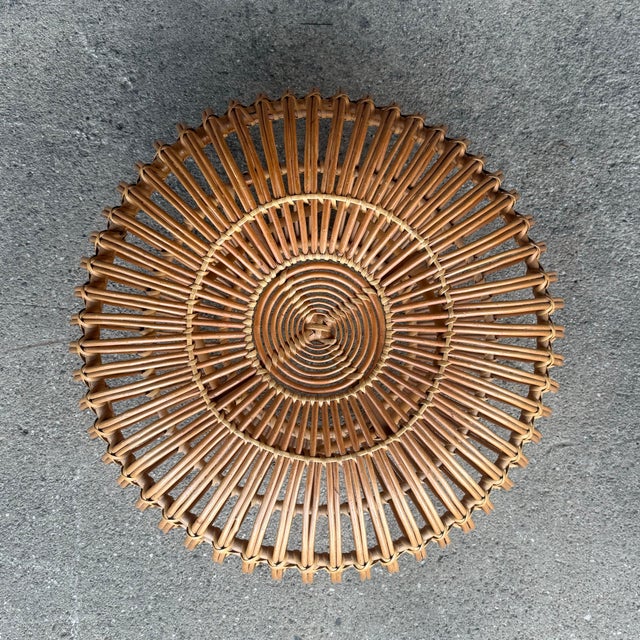 Brown Franco Albini Style Rattan Ottoman in Lobster Pot Design For Sale - Image 8 of 12