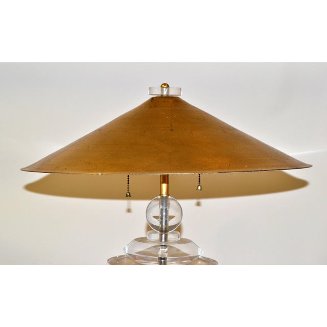 Art Deco Style Brass, Metal and Stacked Lucite Module Floor Lamp Golden Shade For Sale - Image 9 of 13