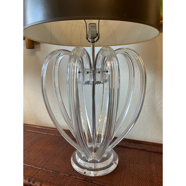1970s 1970s Vintage Pair of Large Lucite Table Lamps For Sale - Image 5 of 6