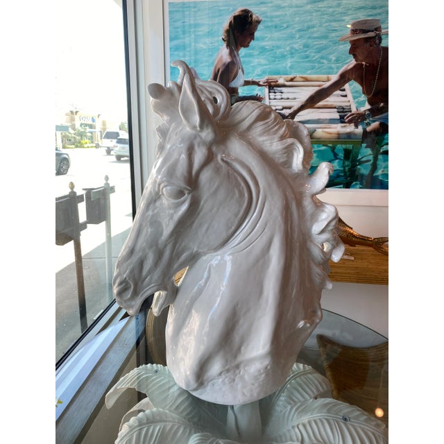 Paint Vintage Plaster White Lacquered Modern Large Horse Head Statue For Sale - Image 7 of 11