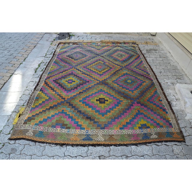 1960s Vintage Multi Colour Kilim Rug For Sale - Image 11 of 11