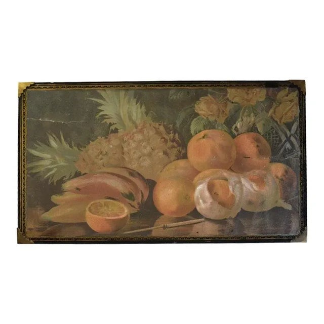 Black Antique Fruit and Flower Still Life Wall Hanging on Wood With Campaign Brackets For Sale - Image 8 of 8