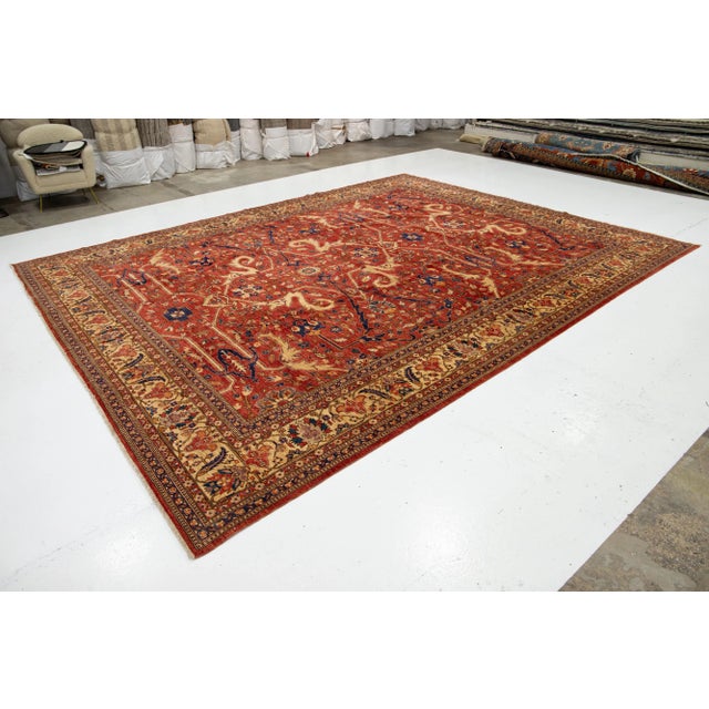 Modern Red Serapi-Style Wool Rug With Allover Design For Sale - Image 4 of 9