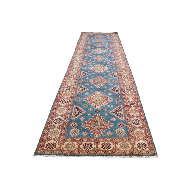Textile Bohemian Kazak Mervin Ivory/Red Wool Runner Rug - 4'0''x16'2'' For Sale - Image 7 of 10