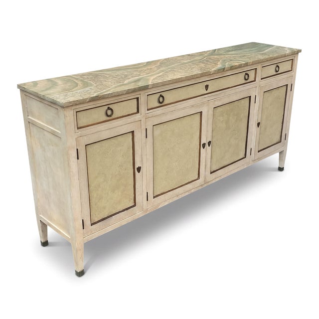 Ivory Mid-Century Italian Painted Credenza Sideboard Faux Marble Top With French Neo-Classical Styling For Sale - Image 8 of 12