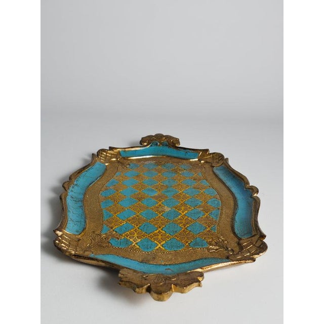 Florentine Neo-Rococo Gilt and Turquoise Tray with Harlequin Pattern, Italy, 1950s For Sale - Image 10 of 18