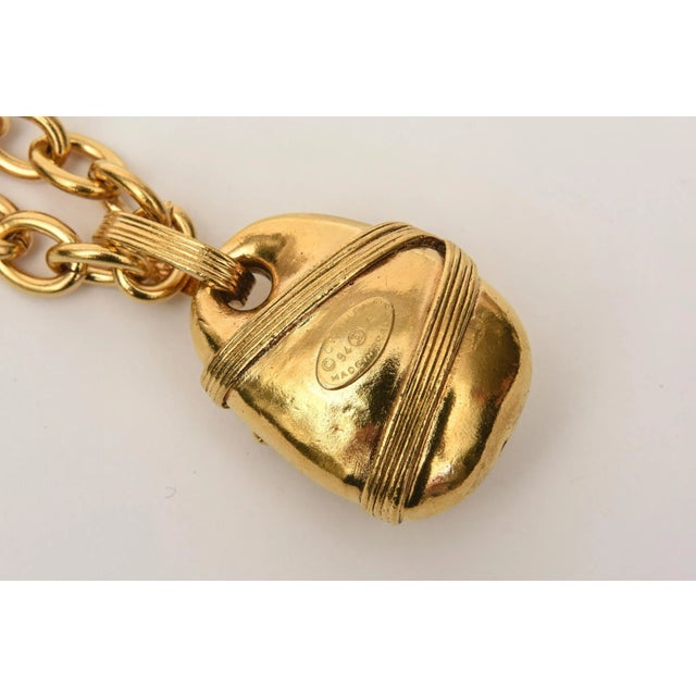 Gold Chanel Signed Gold Plated Chain Necklace With CC Pendant 90's For Sale - Image 8 of 10