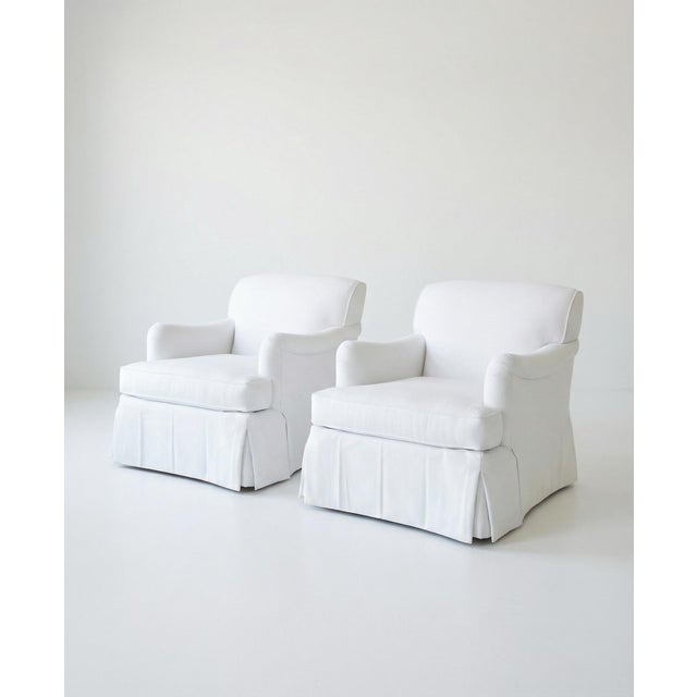 English English Roll Arm Club Chairs in White With Pleated Skirt For Sale - Image 3 of 3