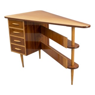 Freestanding Triangular Desk with Drawers and Shelves, 1960s For Sale