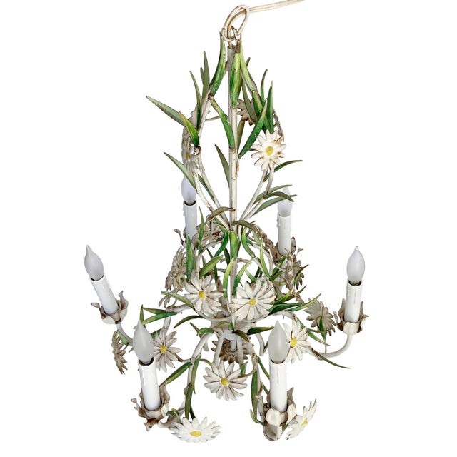 Vintage Italian Tole Daisy Chandelier - 6 Arms For Sale In Los Angeles - Image 6 of 14