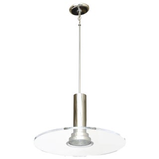 Vintage Signed Fredrick Ramond Etched Lucite and Chromed Metal Pendant Light 80's For Sale