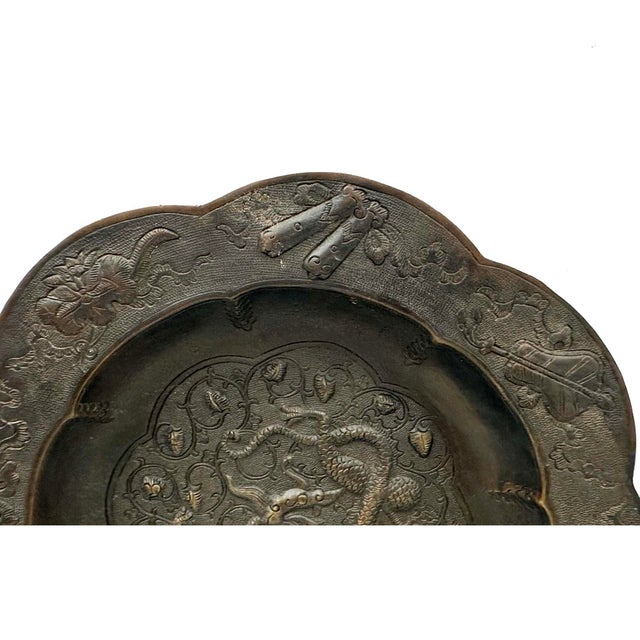 Chinese Antique Chinese Bronze Octagonal Dragon and Phoenix Plates For Sale - Image 3 of 15