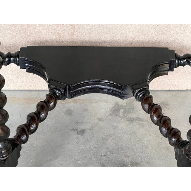 Black 19th Century English Demilune Table With Solomonic Legs and Fringes For Sale - Image 8 of 8