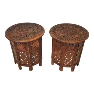 Hand Carved Anglo-Indian Folding Tables - A Pair For Sale