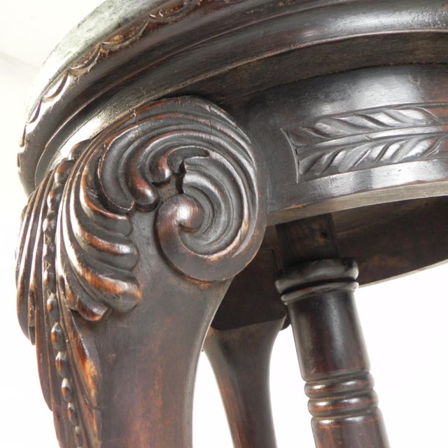 Antique Round Mahogany Side Table with Green Veined Marble Top, 1890s For Sale - Image 9 of 18