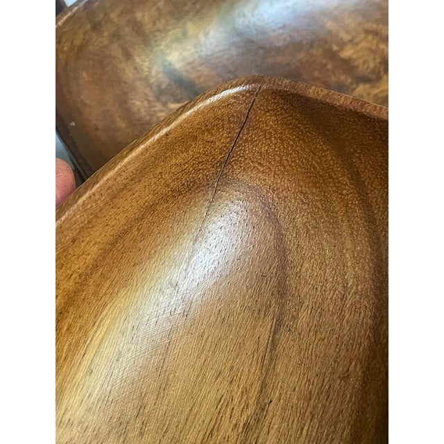 Mid 20th Century Monkeypod Wood Large Salad Set 6 Individual Bowls Lg Serving Bowl For Sale - Image 6 of 10