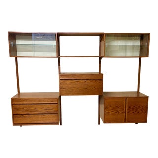 1970s Mid Century Danish Modern Dark Oak Modular Three-Bay Wall Unit For Sale