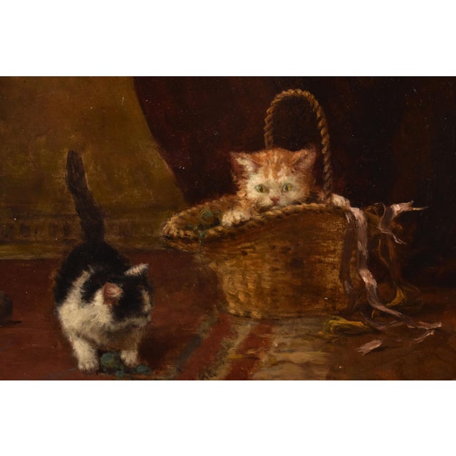 Aimée Roy, Portraits of Two Playing Cats, 19th Century, Oil Painting on Panel, Framed For Sale - Image 4 of 11