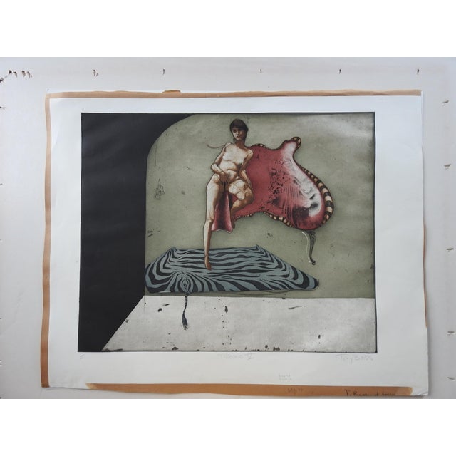 Mid 20th Century Mid Century Surreal Nude Color Etching by Tony Bass For Sale - Image 5 of 6
