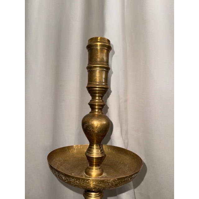 Mid 20th Century Large 39" Vintage Moroccan Brass Floor Candlesticks - A Pair For Sale - Image 5 of 8