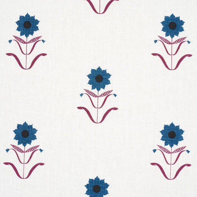 Contemporary SAMPLE - Schumacher x Peg Norriss Forget Me Nots Fabric In Blue & Plum For Sale - Image 3 of 4