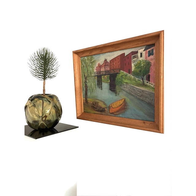 Signed 1930s River Landscape Fine Art Oil Painting / 1930s Small Townscape Wall Art For Sale In Cleveland - Image 6 of 10