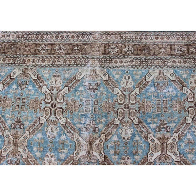 Antique All-Over Pattern Persian Geometric Tabriz Rug in Blue and Taupe For Sale - Image 4 of 13
