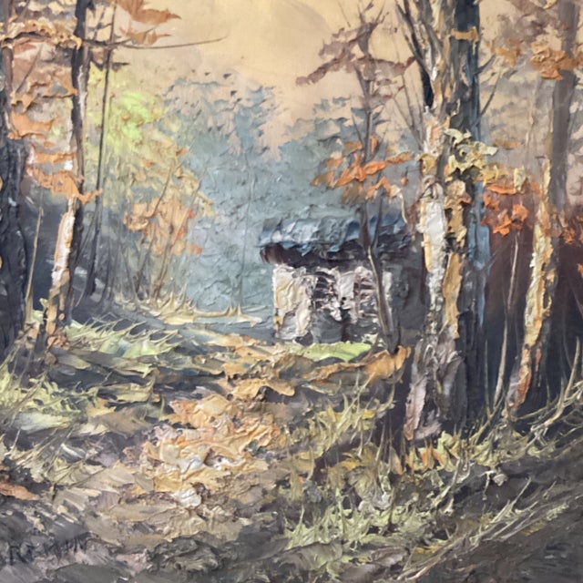 Vintage Landscape Painting on Canvas “Autumn in the Forest“ Signed Framed For Sale - Image 9 of 12