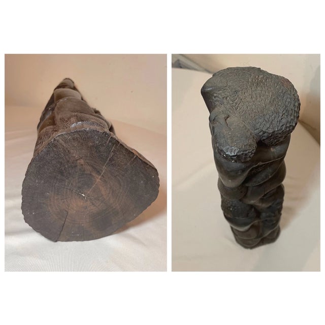 Large Antique Hand Carved African Wooden Makonde Tribe Totem Sculpture Statue For Sale - Image 11 of 12