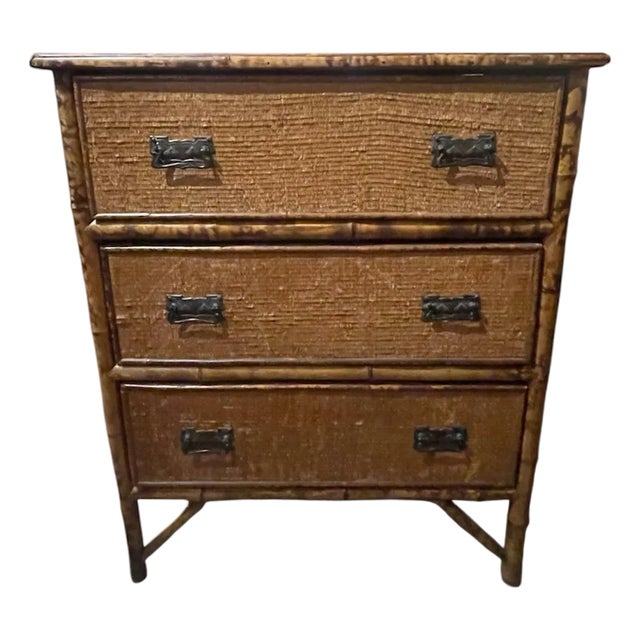Antique Tortoise Bamboo and Rattan Chest of Drawers For Sale