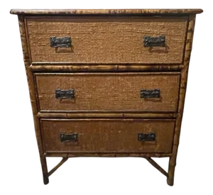 Antique Tortoise Bamboo and Rattan Chest of Drawers