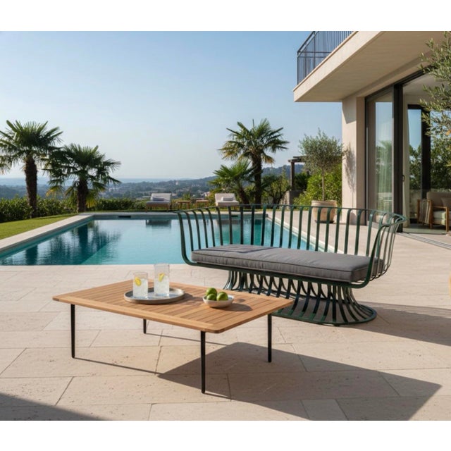 Sculptural Modern Slatted Bench in Forest Gree For Sale - Image 9 of 10