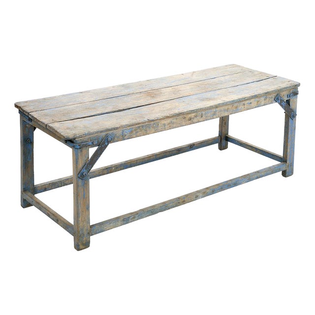 Wooden Coffee Table with Metal Reinforcements For Sale