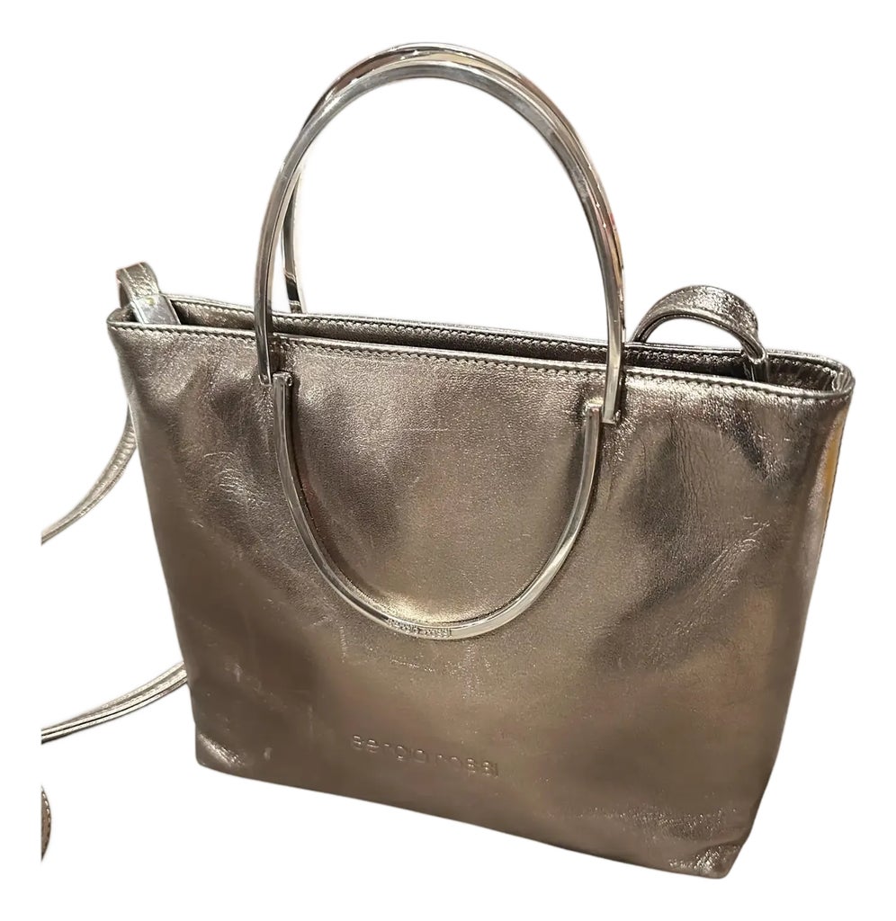 1990s Bronze Leather and Silver Tone Hardware Shoulder Bag by 