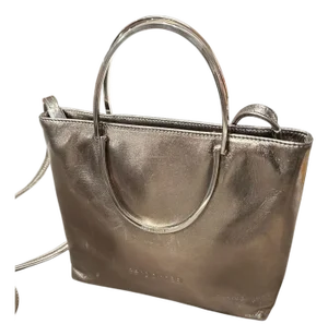1990s Bronze Leather and Silver Tone Hardware Shoulder Bag by Sergio Rossi
