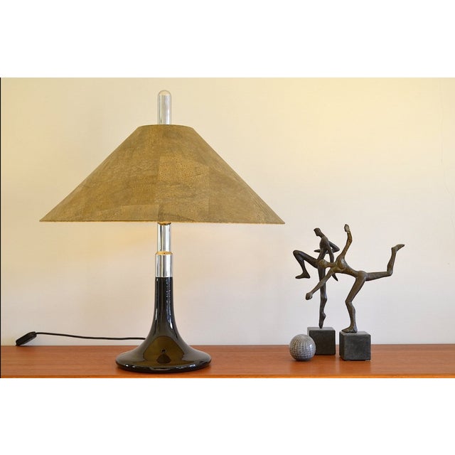 Ingo maurer cork lamp, model ml-3, from the 1960s for m-design. - black glass base - chrome fittings - 2 x e27 sockets...