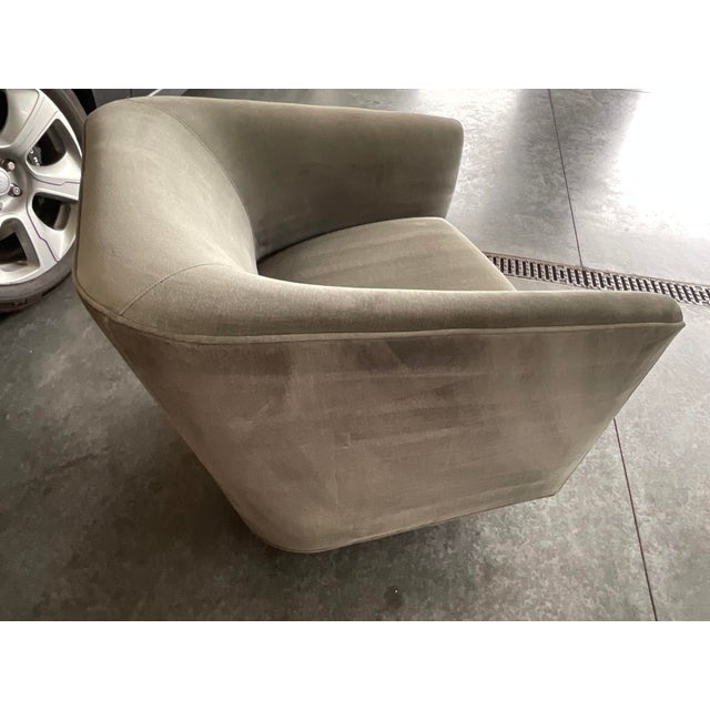 Modern Restoration Hardware 1950s Italian Shelter Swivel Chairs (Pair) - Performance Velvet For Sale - Image 3 of 4